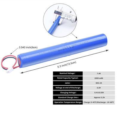 comprar ICR18650 2S1P 7.4V 2000mAh Batería de iones de li con 500 ciclos de vida de protección contra la sobrecorriente y células de grado A Fabricación en línea