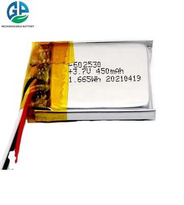 Batería recargable 3.7V 450mAh 1.665Wh 602530 del polímero del li del kc