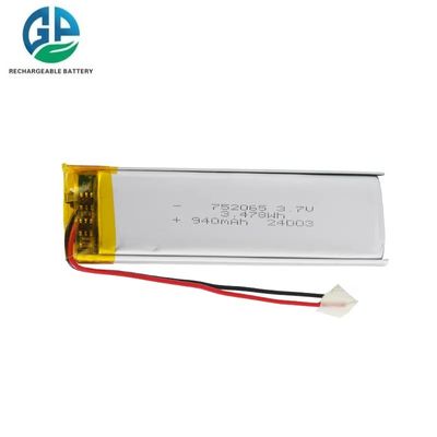KC CB IEC62133 Batería recargable de LiPo 752065 940mAH Batería de Lipo de célula de polímero de litio 3.7v 10ah Batería de rastreo