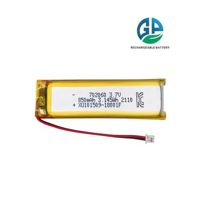 KC, MSDS, RoHS aprobado Batería recargable de iones de litio 3.7v 850mAh Batería de polímero de litio 702060