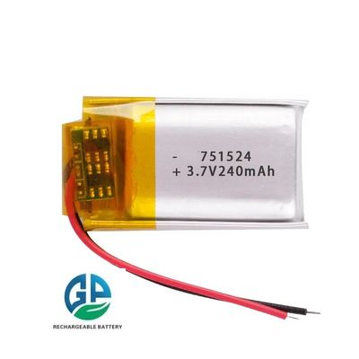 Celdas de batería de litio Lipo 10C recargables 3.7V 240mAh 751525 751524 Para banco de energía móvil, tesoro de carga, GPS