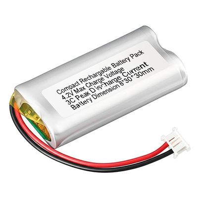 Compact Rechargeable Battery Pack 4.2V Max Charge Voltage 3C Peak Discharge Current 8*30*30mm con batería de litio de polímero de PCB