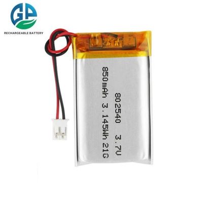 3.7V 850mAh KC IEC62133 Batería de polímero de litio aprobada 802540 Tamaño Batería Lipo recargable