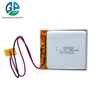 Batería de polímero de iones de litio de alta capacidad de 3,7 V y 850 mAh 553640 Batería Lipo recargable 850 mAh Bolsa de litio Li-Ion Celda de batería de polímero para RC